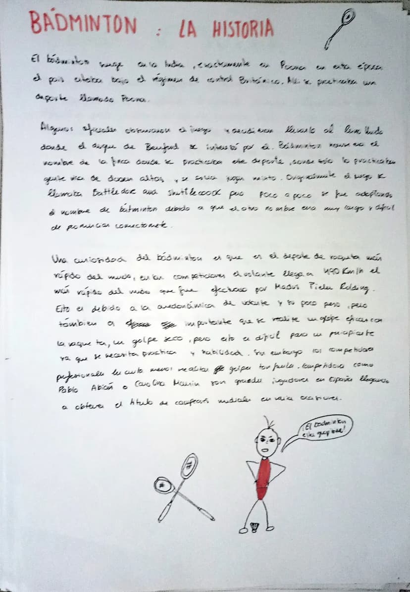 
<p>El bádminton es un juego de raqueta y volante que se juega tanto de forma individual como en parejas. La historia del bádminton se remon