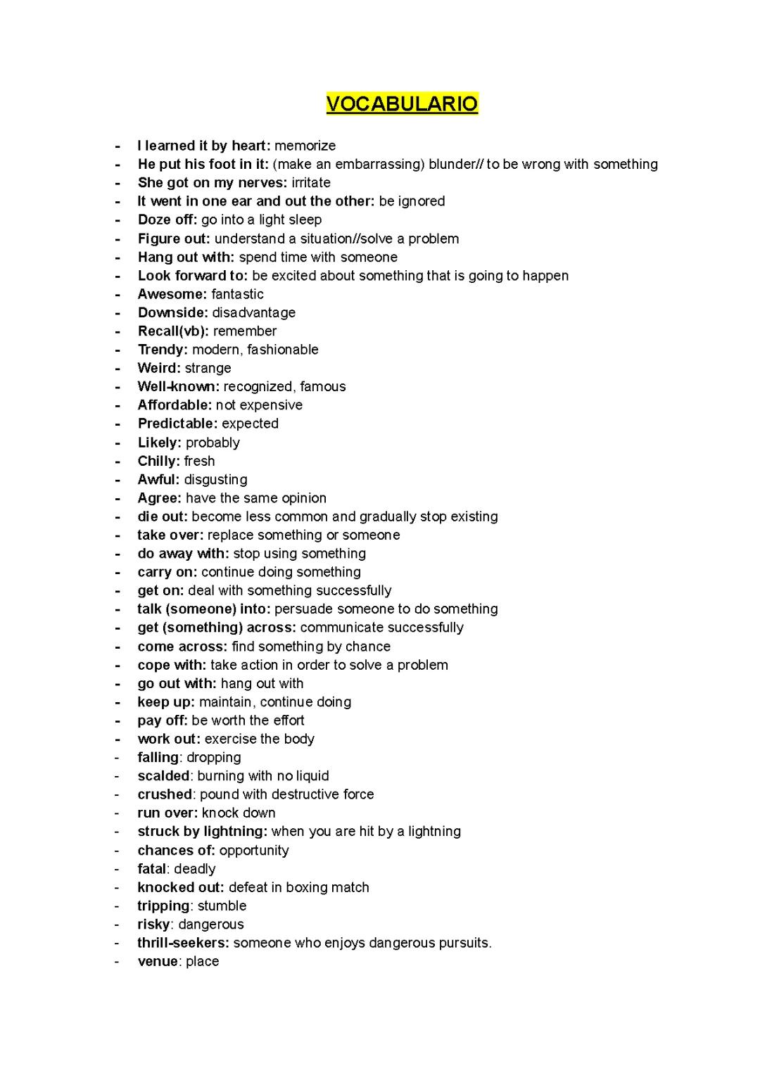 Vocabulario Básico en Inglés