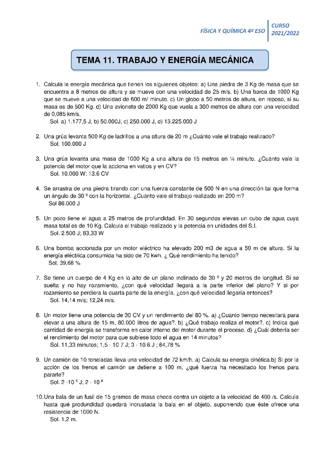Ejercicios trabajo y energía