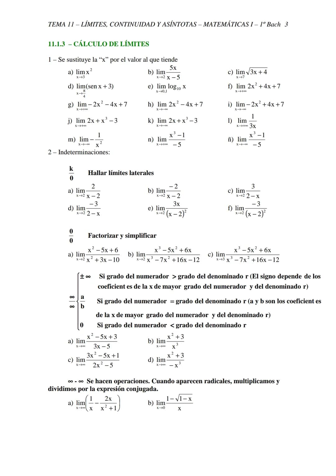 TEMA 11 - LÍMITES, CONTINUIDAD Y ASÍNTOTAS - MATEMÁTICAS I– 1º Bach 1
TEMA 11 - LÍMITES, CONTINUIDAD, ASÍNTOTAS
11.1 - LÍMITE DE UNA FUNCIÓN