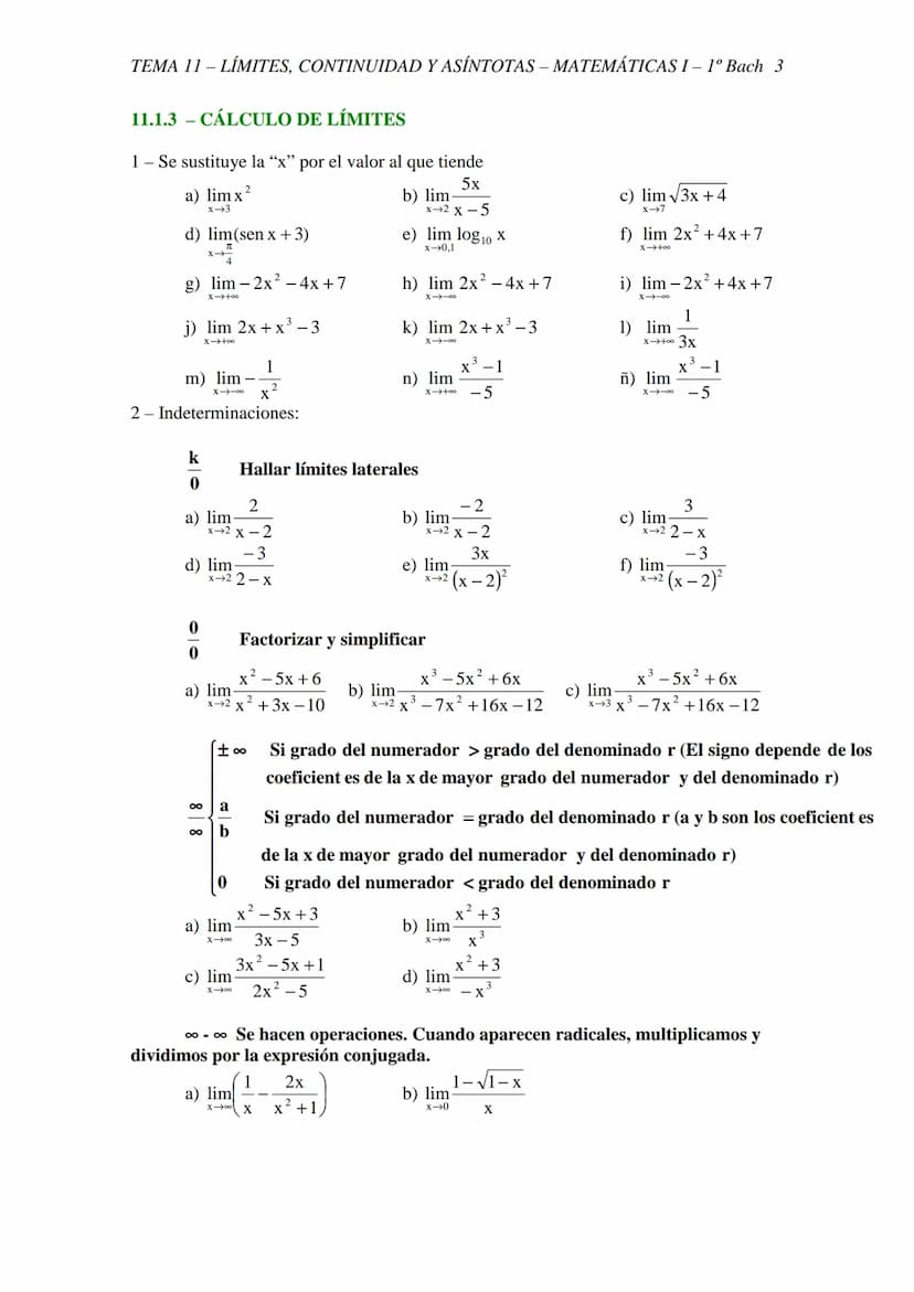 TEMA 11 - LÍMITES, CONTINUIDAD Y ASÍNTOTAS - MATEMÁTICAS I– 1º Bach 1
TEMA 11 - LÍMITES, CONTINUIDAD, ASÍNTOTAS
11.1 - LÍMITE DE UNA FUNCIÓN