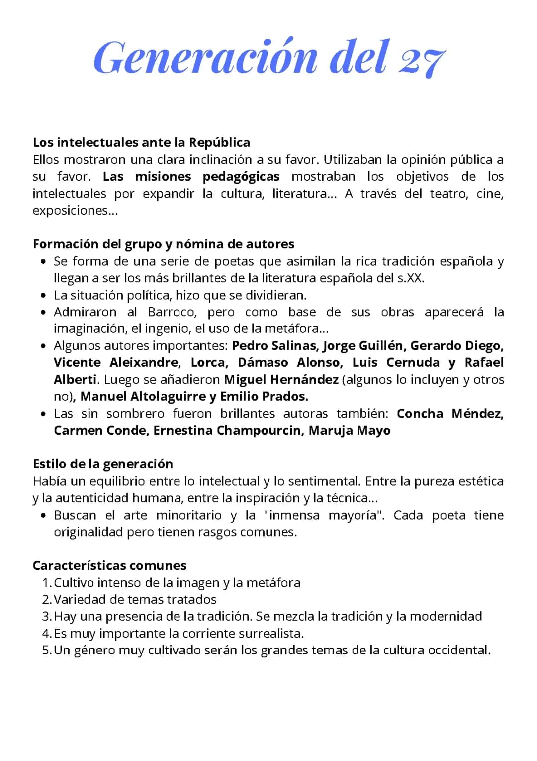 LA GENERACIÓN DEL 27 + Lorca, Pedro Salinas y Miguel Hernández