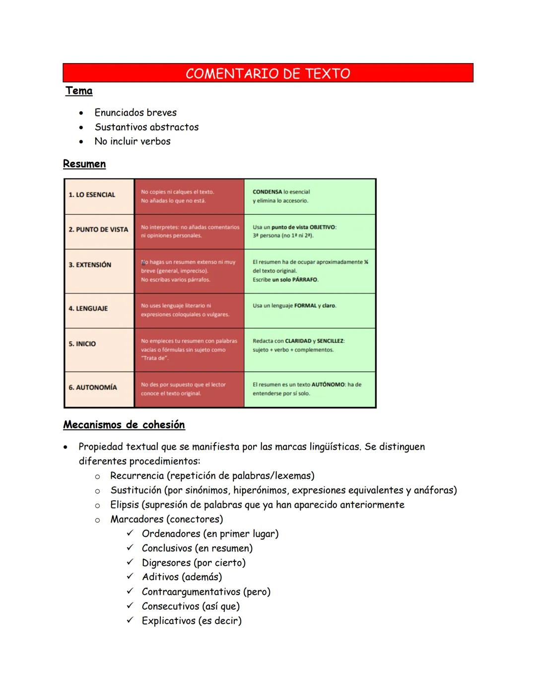 # Tema

*   Enunciados breves
*   Sustantivos abstractos
*   No incluir verbos

# Resumen

| 1. LO ESENCIAL | No copies ni calques el texto.