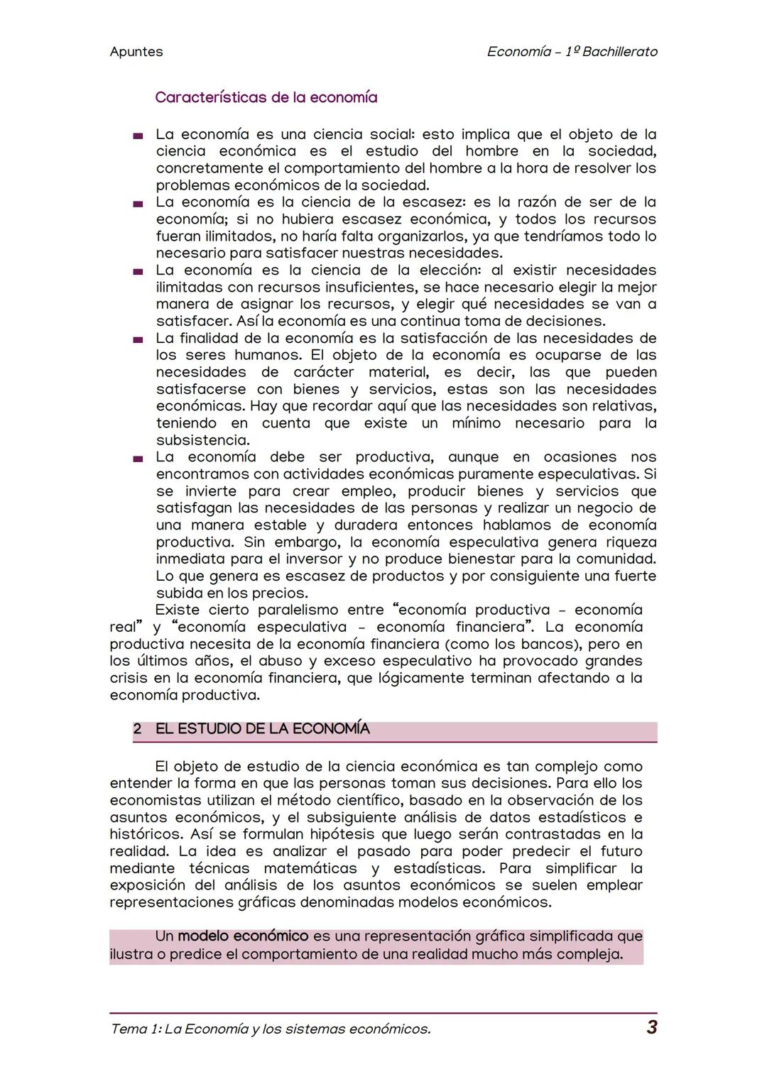 Apuntes
TEMA 1: LA ECONOMIA Y LOS SISTEMAS ECONOMICOS
Economía 1º Bachillerato
1
2
3
La Economía.
El estudio de la economía.
La necesidad de