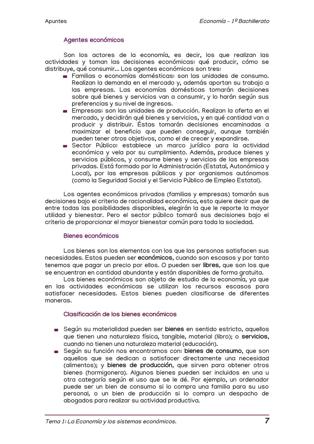 Apuntes
TEMA 1: LA ECONOMIA Y LOS SISTEMAS ECONOMICOS
Economía 1º Bachillerato
1
2
3
La Economía.
El estudio de la economía.
La necesidad de