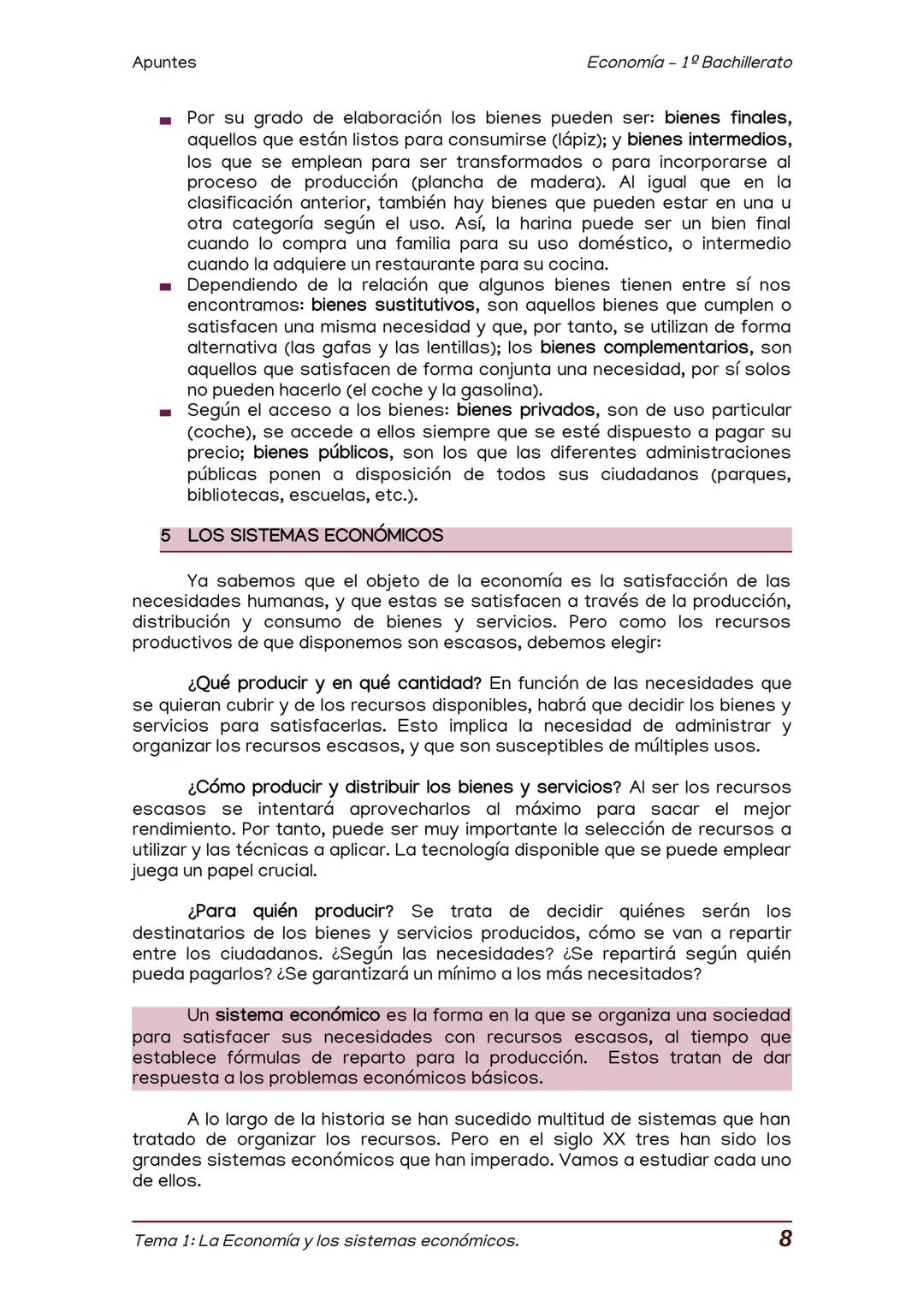 Apuntes
TEMA 1: LA ECONOMIA Y LOS SISTEMAS ECONOMICOS
Economía 1º Bachillerato
1
2
3
La Economía.
El estudio de la economía.
La necesidad de