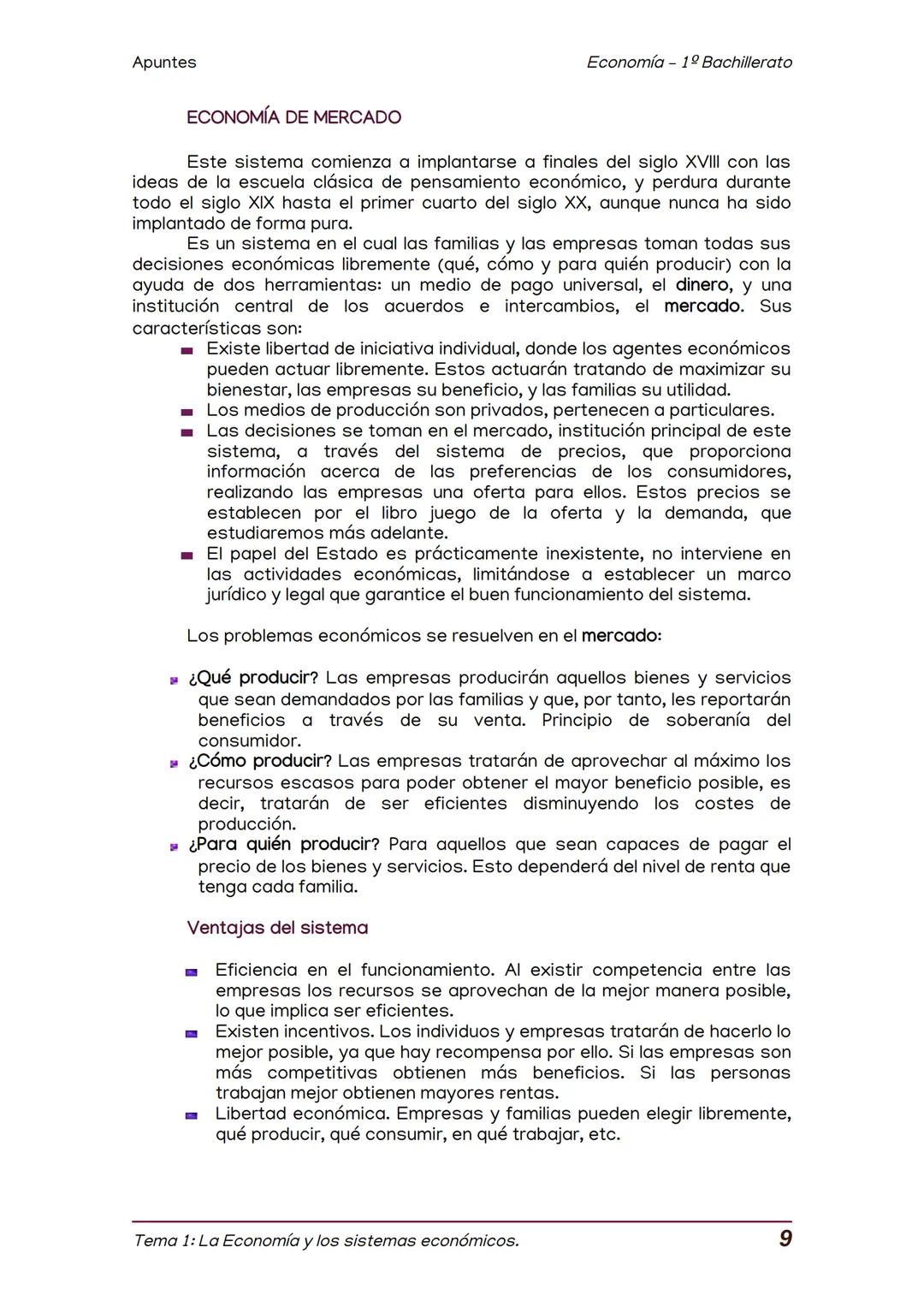 Apuntes
TEMA 1: LA ECONOMIA Y LOS SISTEMAS ECONOMICOS
Economía 1º Bachillerato
1
2
3
La Economía.
El estudio de la economía.
La necesidad de