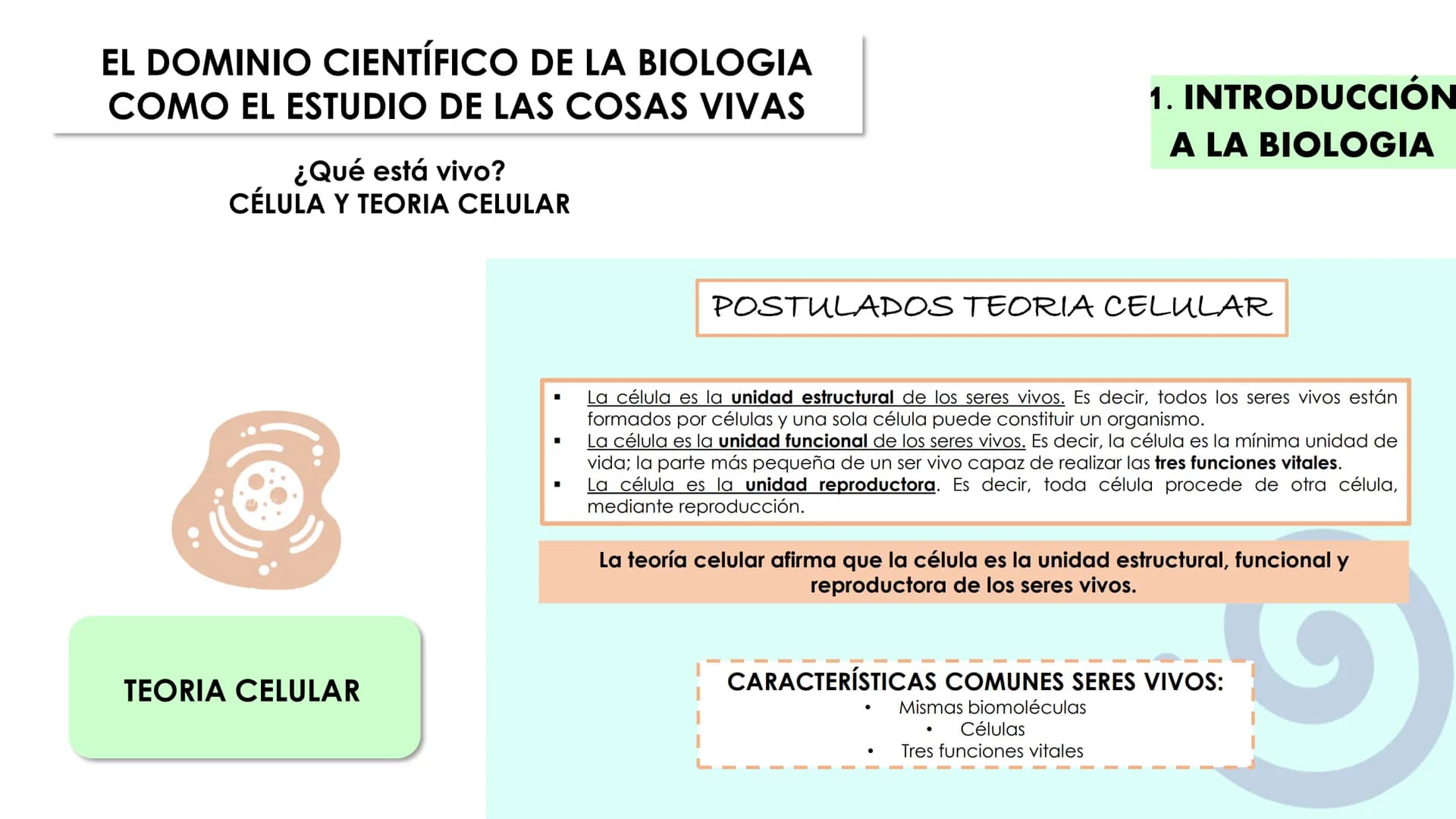 Canva
Canga
UNIDAD 1.
CÉLULA ÍNDICE
INTRODUCCIÓN A LA BIOLOGÍA:
Vivo/no vivo; niveles de organización; definiciones "Vida"; Célula
y Teoría 