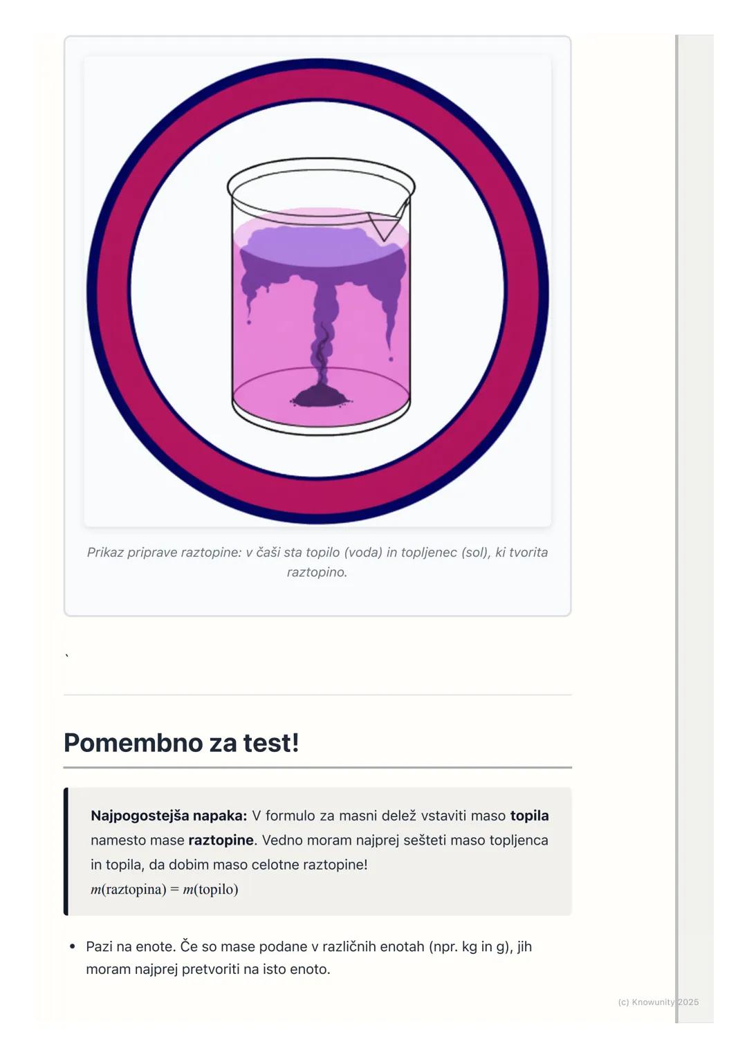 # Koncentracija raztopin (masni
delež)

Uvod v masni delež

Koncentracija nam pove, koliko topljenca je raztopljenega v določeni količini
to