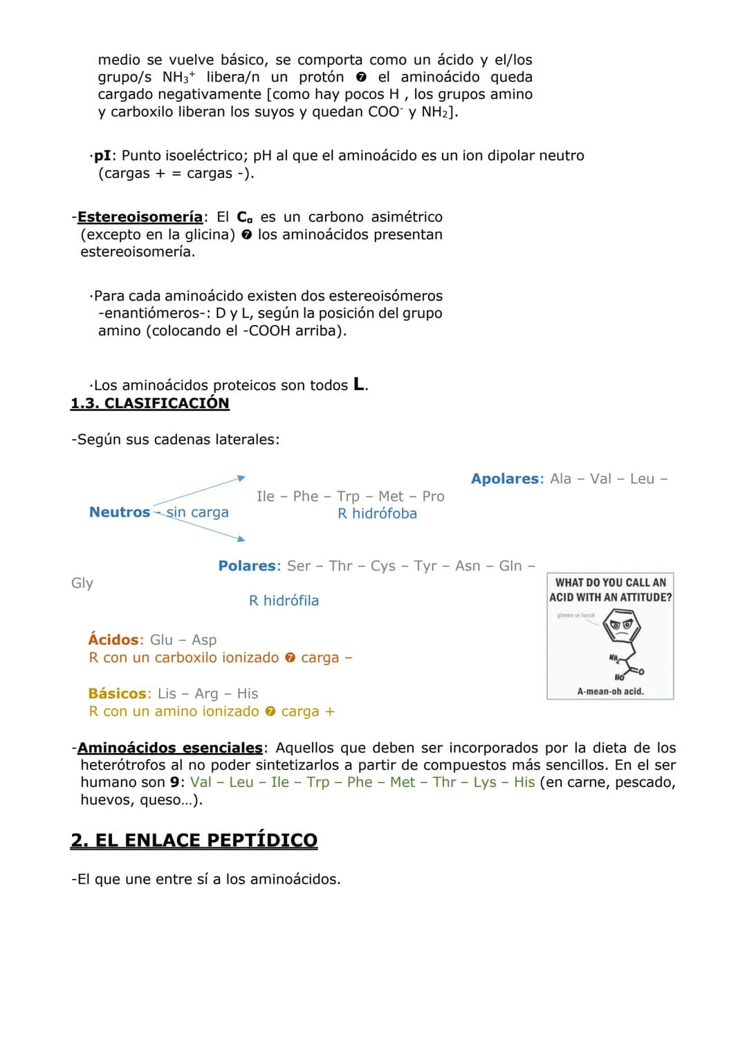 PROTEÍNAS Y ENZIMAS
-Las proteínas están constituidas por C, O, H y N y, en menor proporción, S y P. A veces
otros elementos como Fe y Cu.
-