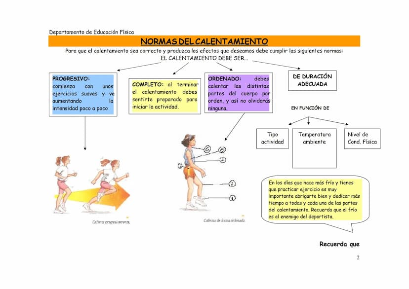 Departamento de Educación Física
EL CALENTAMIENTO
EI CALENTAMIENTO es la serie de ejercicios que se deben realizar siempre ANTES de cualquie