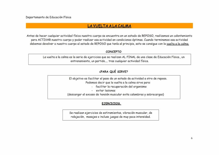 Departamento de Educación Física
EL CALENTAMIENTO
EI CALENTAMIENTO es la serie de ejercicios que se deben realizar siempre ANTES de cualquie