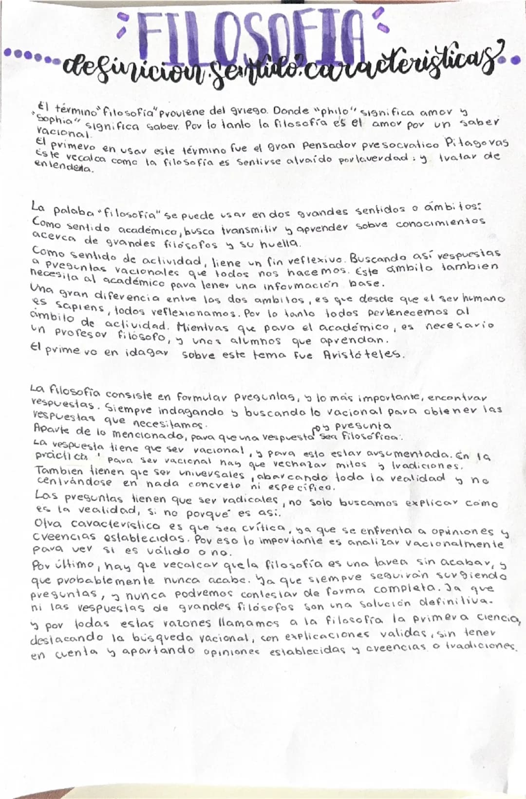 ## FILOSOFIA

### definicion, sentido, caracteristicas.

El término "filosofía" proviene del griego. Donde "philo" significa amor y "Sophia"