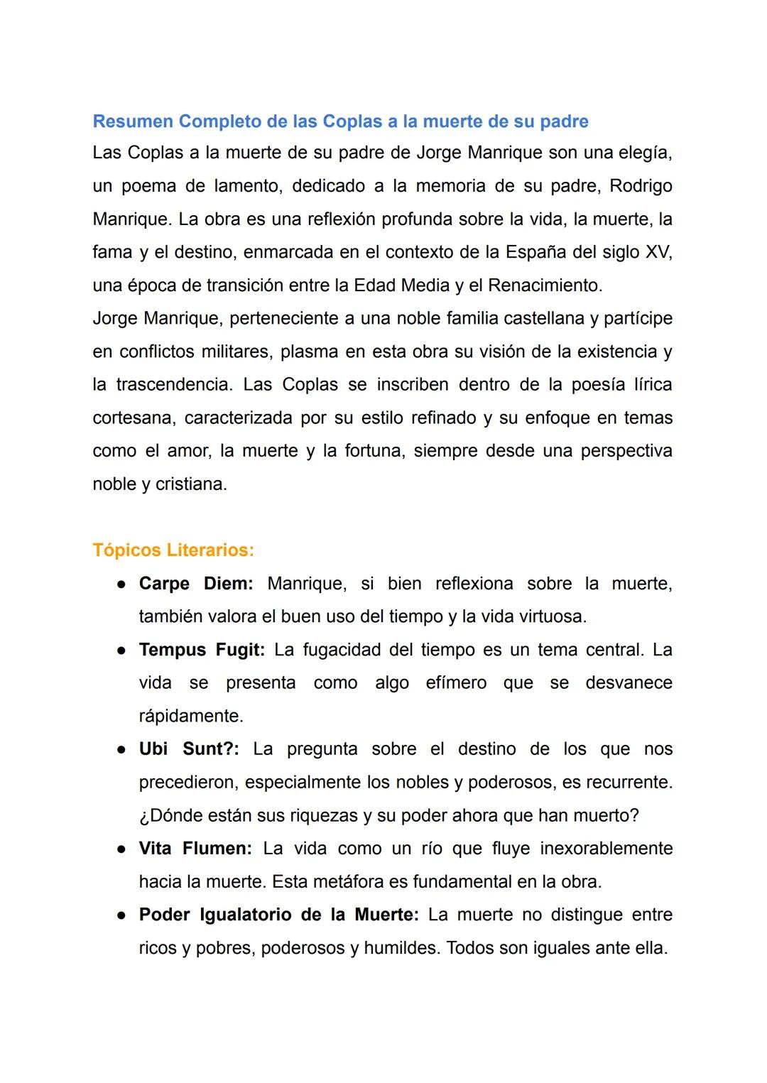 Jorge Manrique: Coplas por la muerte de su padre y su vida