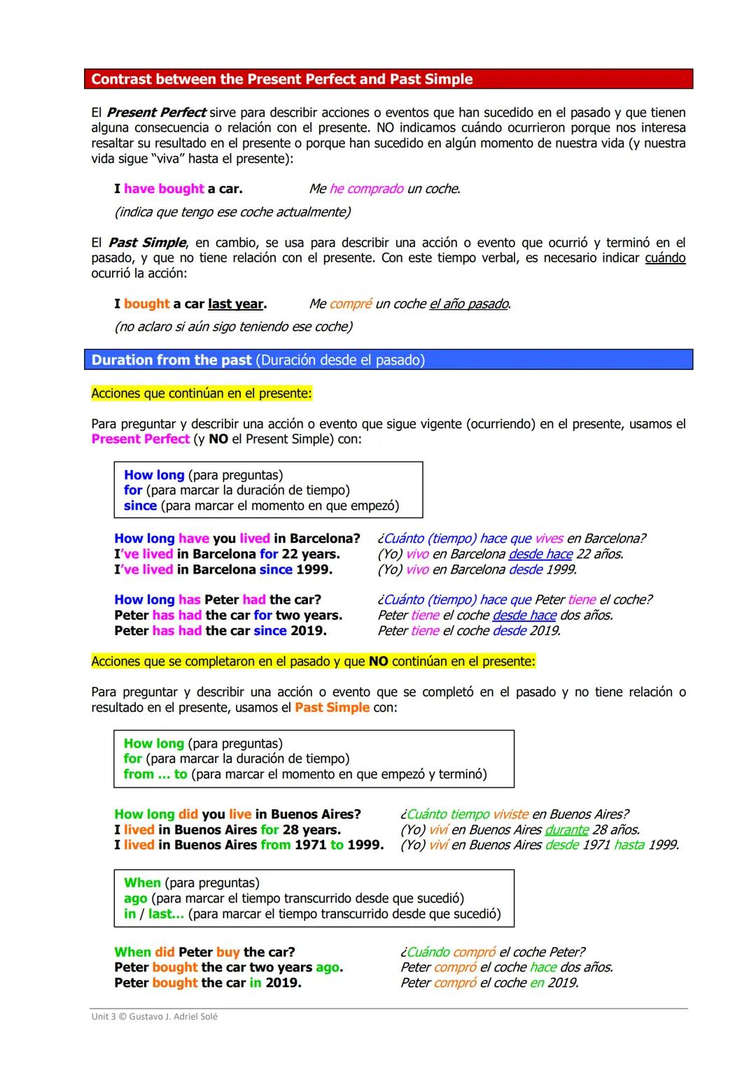 Contrast between the Present Perfect and Past Simple
El Present Perfect sirve para describir acciones o eventos que han sucedido en el pasad
