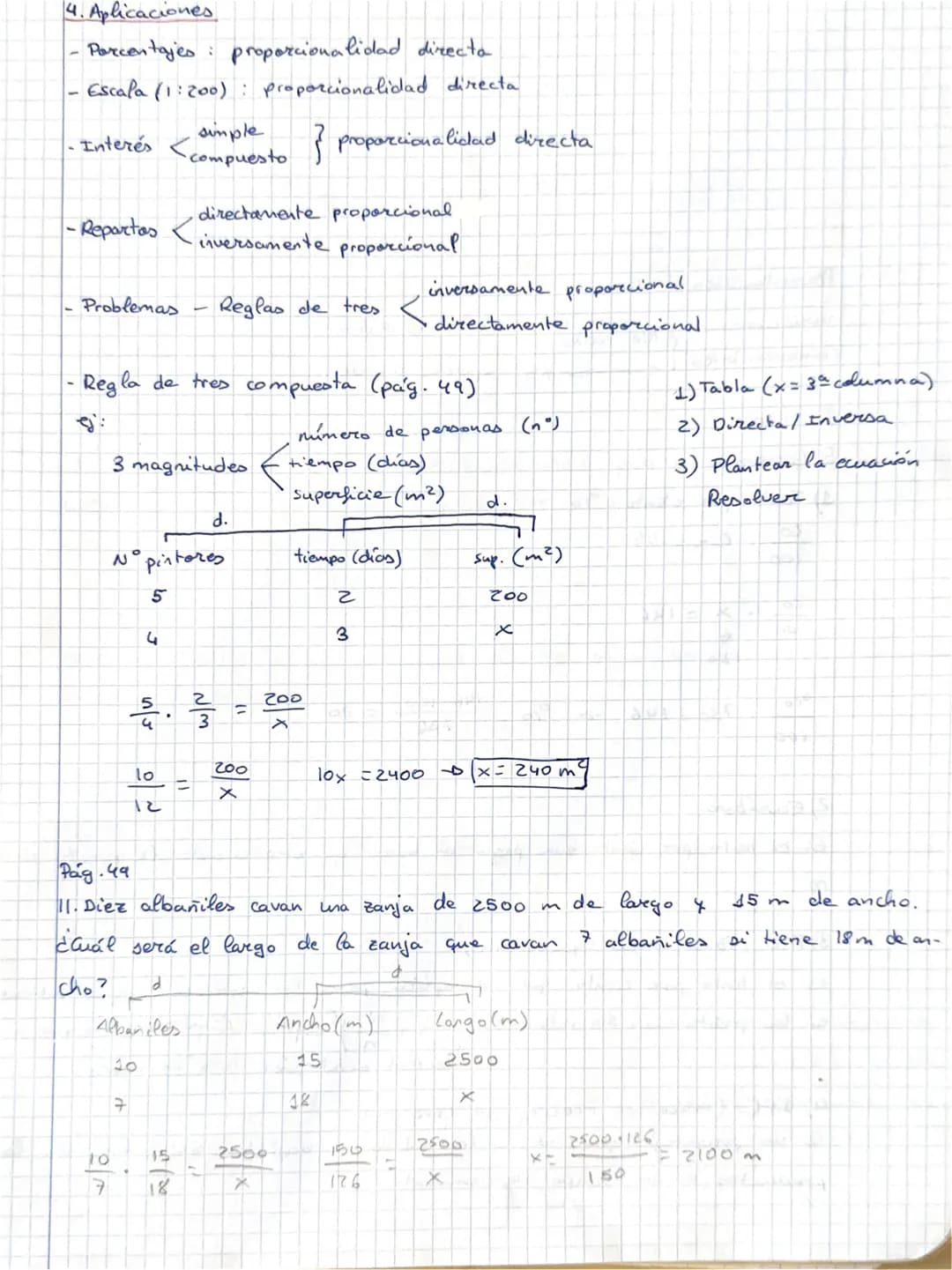 4. Aplicaciones
•Porcentajes: proporcionalidad directa
- Escala (1:200): proporcionalidad directa
-
- Interés <compuesto
simple
directamente