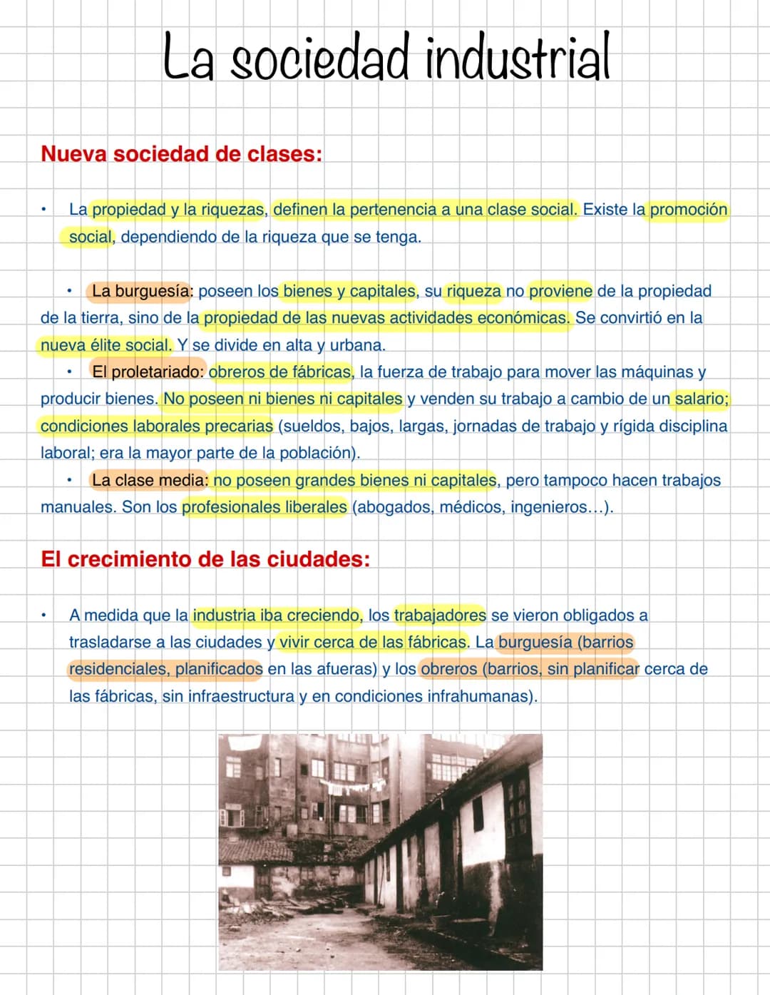 Nueva sociedad de clases:
●
La sociedad industrial
La propiedad y la riquezas, definen la pertenencia a una clase social. Existe la promoció