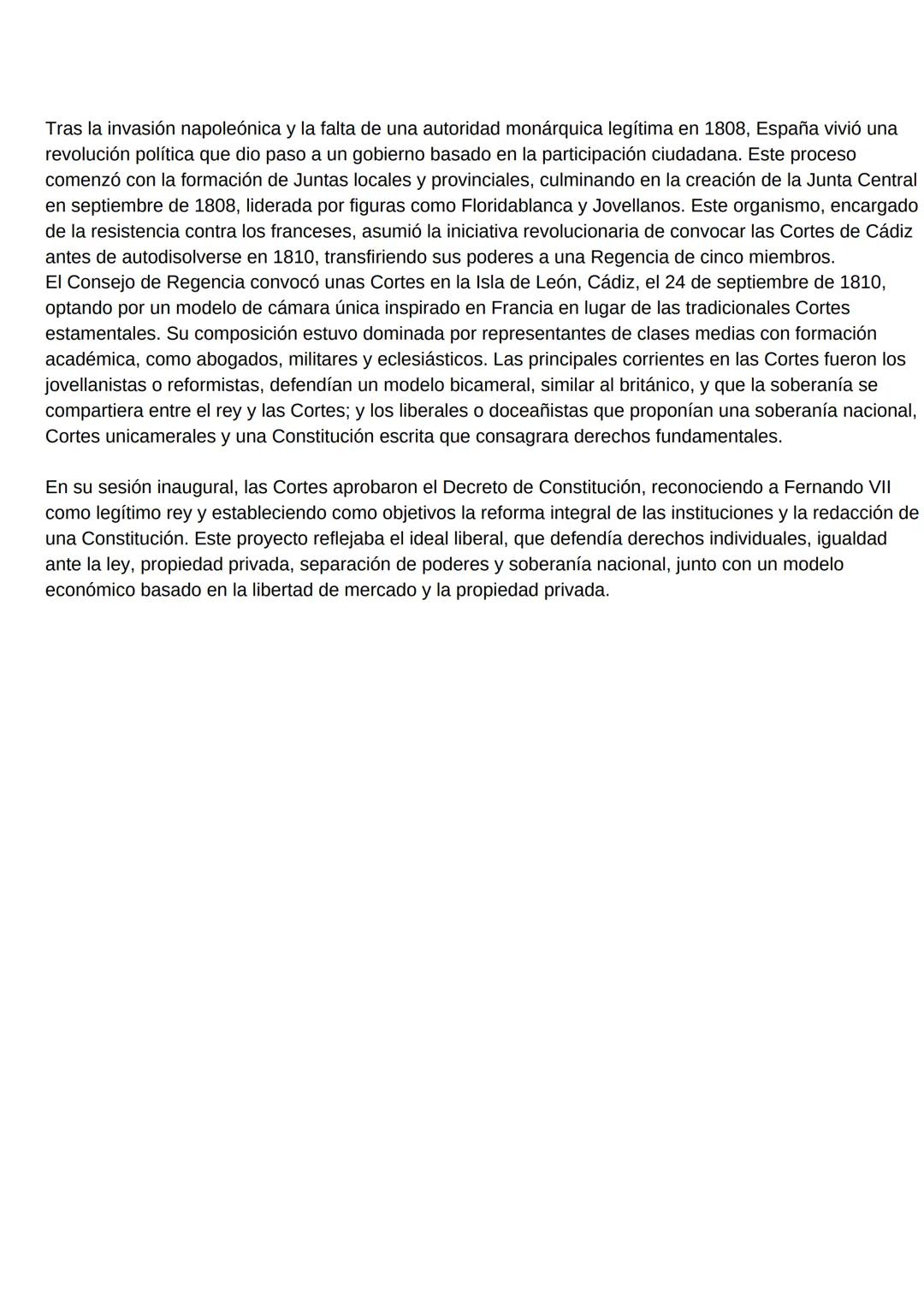 4.2 LAS CORTES DE CÁDIZ Y LA CONSTITUCIÓN DE 1812
a. Convocatoria y composición de las Cortes
Tras la invasión napoleónica y la falta de una