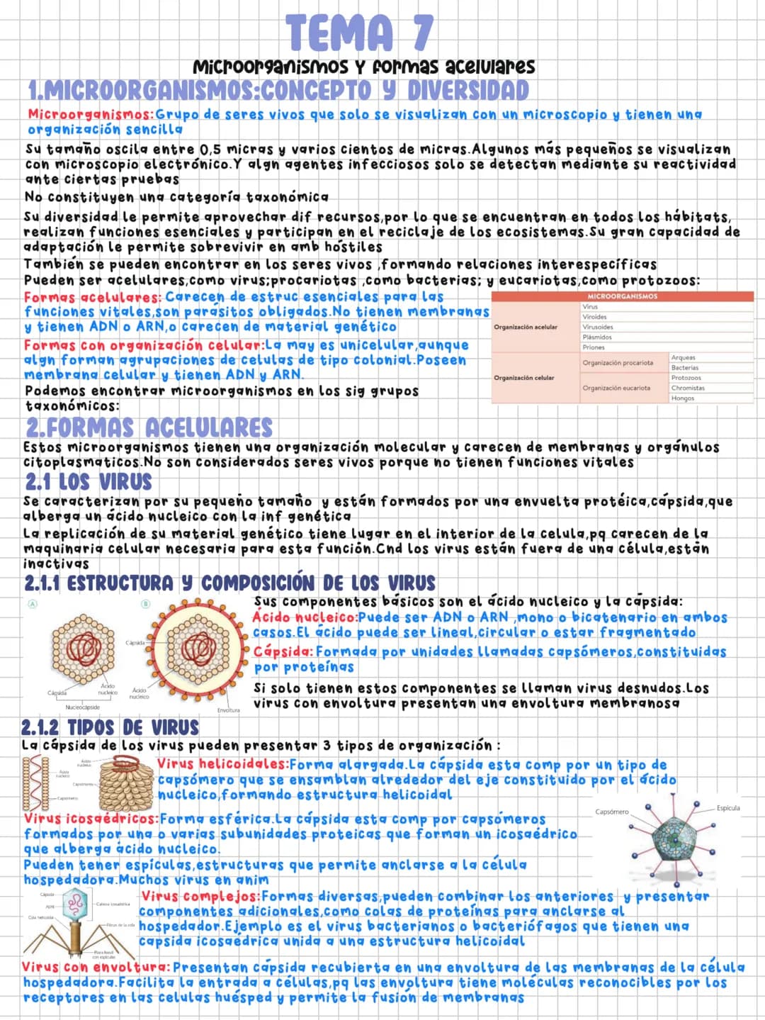 TEMA 7
Microorganismos y formas acelulares
1.MICROORGANISMOS:CONCEPTO Y DIVERSIDAD
Microorganismos: Grupo de seres vivos que solo se visuali