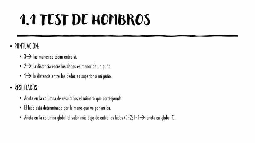 
<h2 id="testdemovilidad">Test de Movilidad</h2>
<h3 id="testdehombros">Test de Hombros</h3>
<p>MATERIAL: Ninguno.</p>
<p>DESCRIPCIÓN: La po