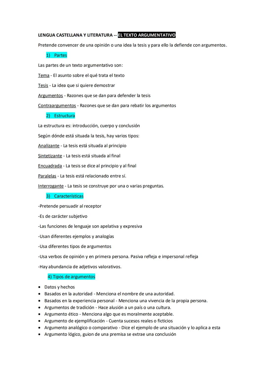 LENGUA CASTELLANA Y LITERATURA --EL TEXTO ARGUMENTATIVO
Pretende convencer de una opinión o una idea la tesis y para ello la defiende con ar