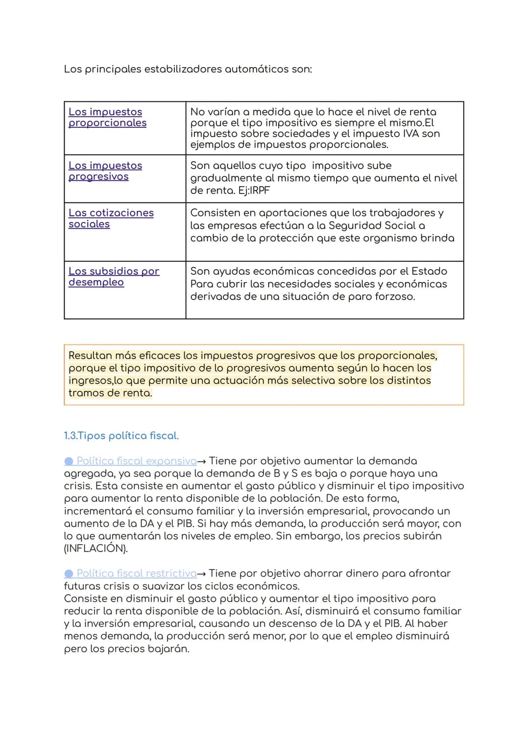 Tema 9: Las cuentas del estado
1.1.La politica fiscal
La política fiscal es la actuación del sector público mediante la recaudación y
la pos