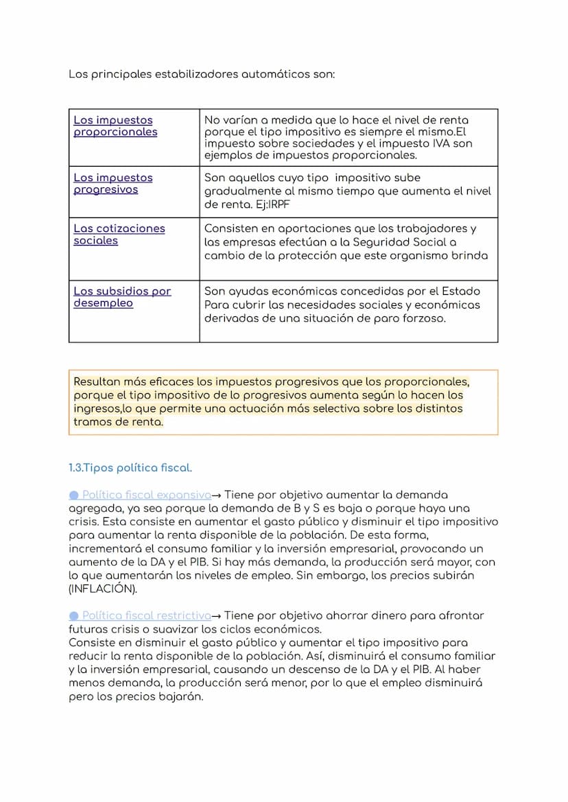 Tema 9: Las cuentas del estado
1.1.La politica fiscal
La política fiscal es la actuación del sector público mediante la recaudación y
la pos