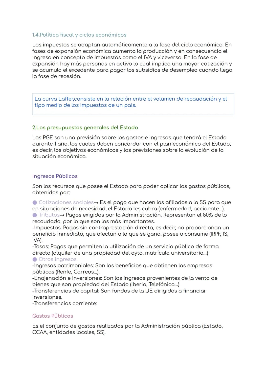 Tema 9: Las cuentas del estado
1.1.La politica fiscal
La política fiscal es la actuación del sector público mediante la recaudación y
la pos