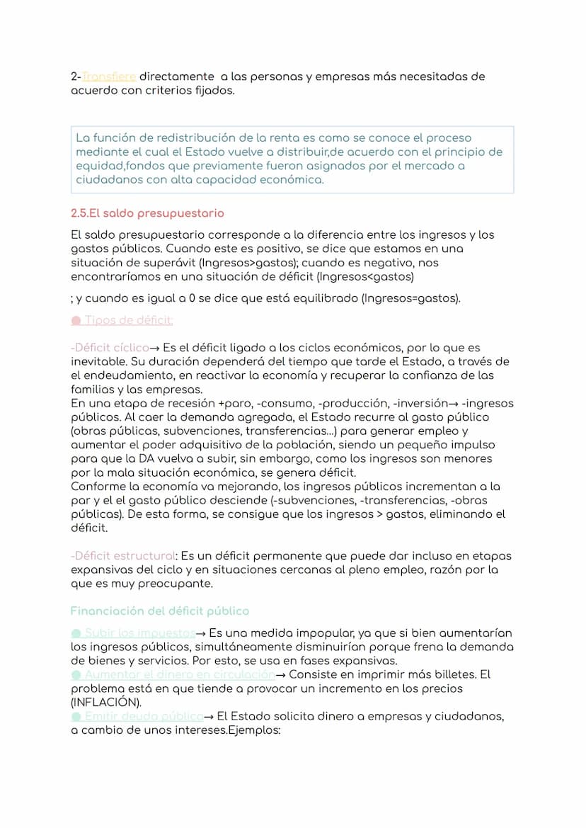 Tema 9: Las cuentas del estado
1.1.La politica fiscal
La política fiscal es la actuación del sector público mediante la recaudación y
la pos