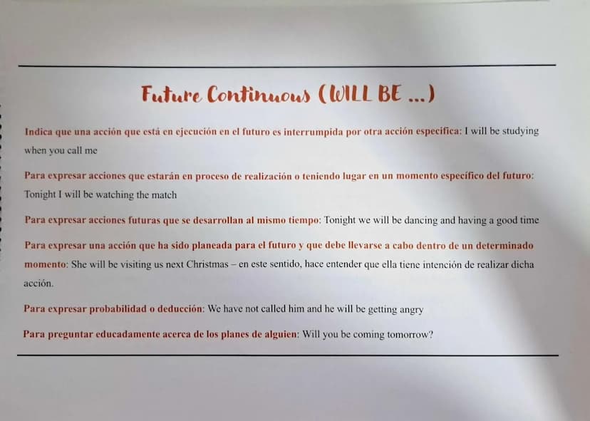 Future Simple (WILL)
Se refiere a un tiempo en el futuro, y expresa hechos o certeza.
• Se utiliza para predecir un evento futuro, para expr