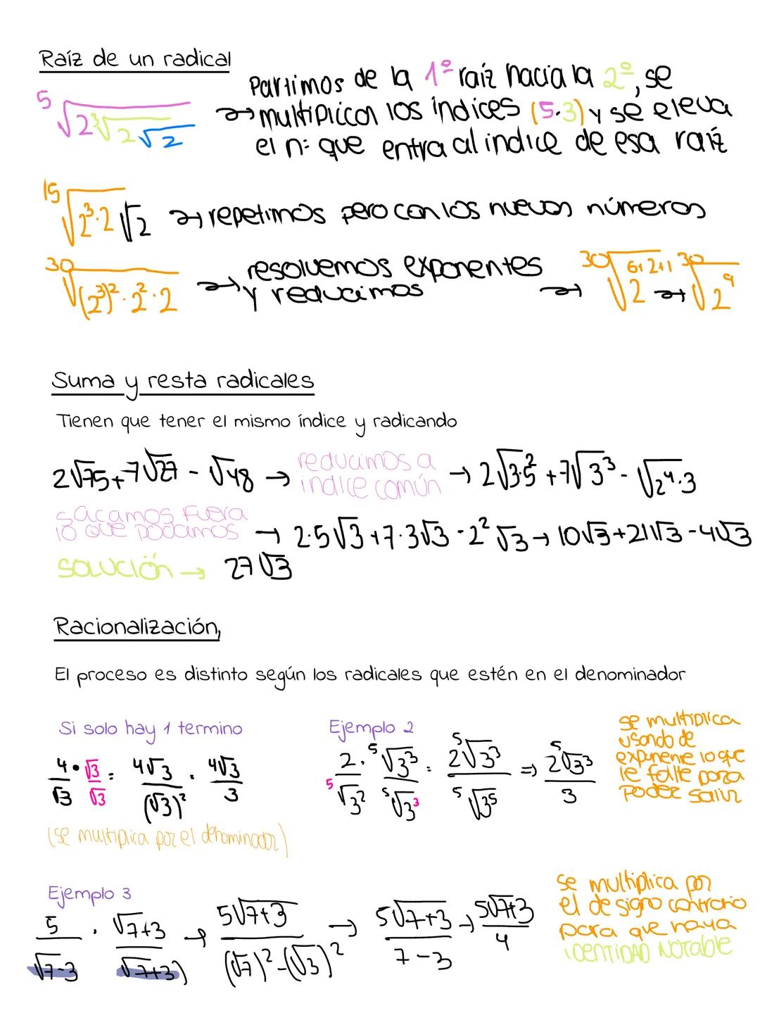 Álgebra
Radicales
Extraer factores de un radical
Si el exponente del número que está en la raíz es mayor que el indice de
esta puede salir
6