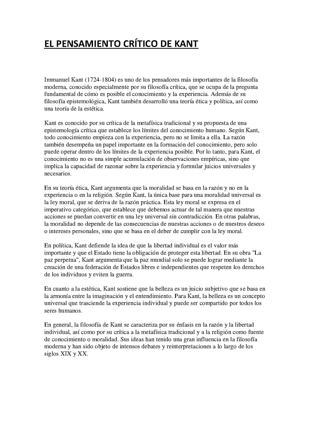 EL PENSAMIENTO CRÍTICO DE KANT