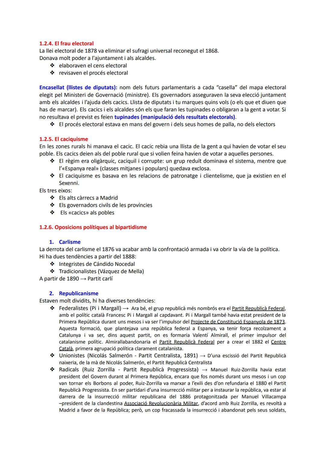 # LA RESTAURACIÓ

1. SISTEMA POLÍTIC DE LA RESTAURACIÓ

1.1. Definició

Període de la història d'Espanya que comprèn des del desembre de 187