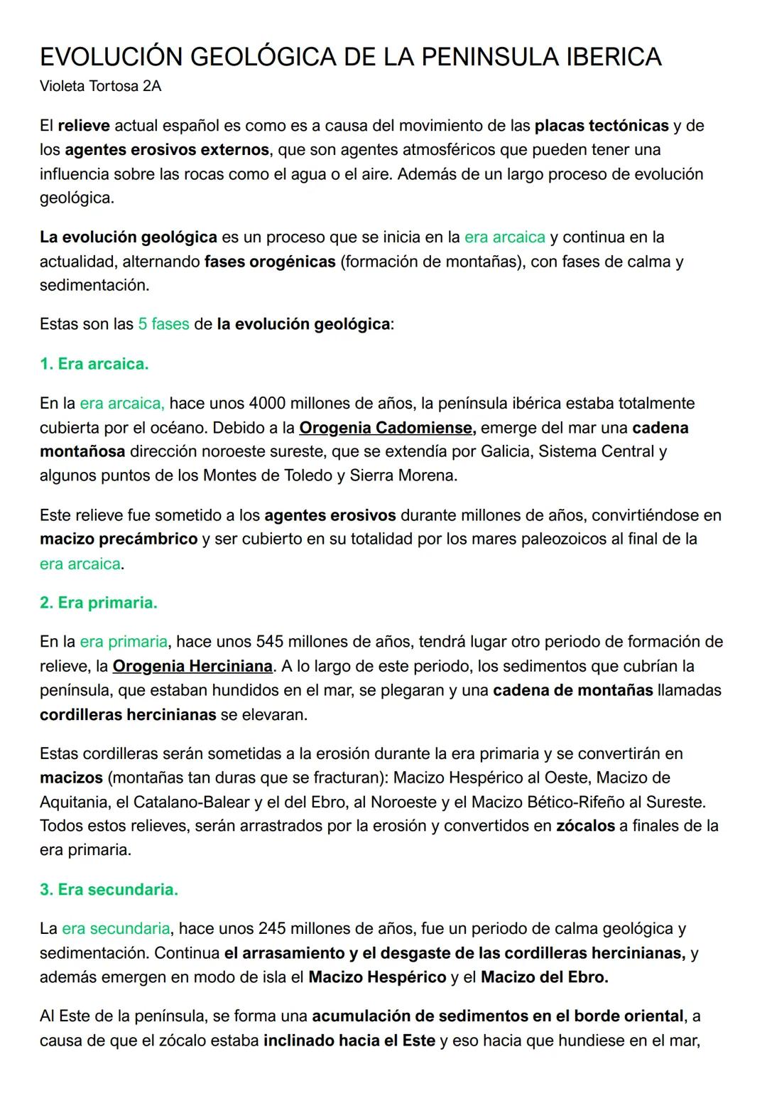 EVOLUCIÓN GEOLÓGICA DE LA PENINSULA IBERICA
Violeta Tortosa 2A
El relieve actual español es como es a causa del movimiento de las placas tec