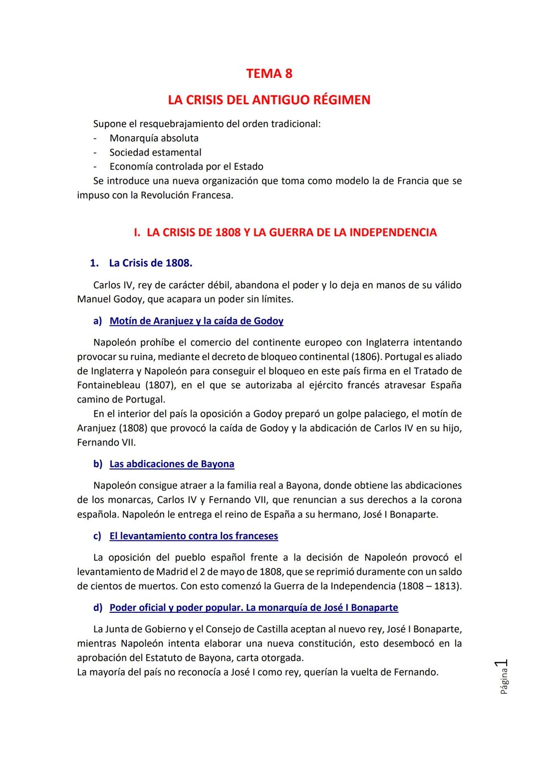# TEMA 8

# LA CRISIS DEL ANTIGUO RÉGIMEN

Supone el resquebrajamiento del orden tradicional:

- Monarquía absoluta
- Sociedad estamental
- 