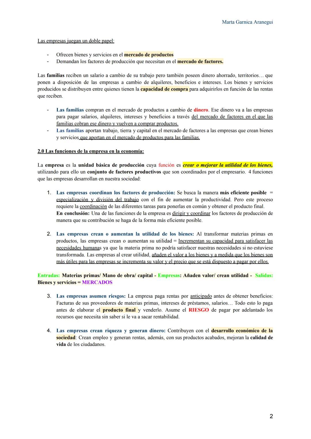 TEMA 1: EL PAPEL DE LA EMPRESA EN LA ECONOMÍA
1.0 Actividad económica y empresa:
Marta Garnica Aranegui
La actividad económica surge con el 
