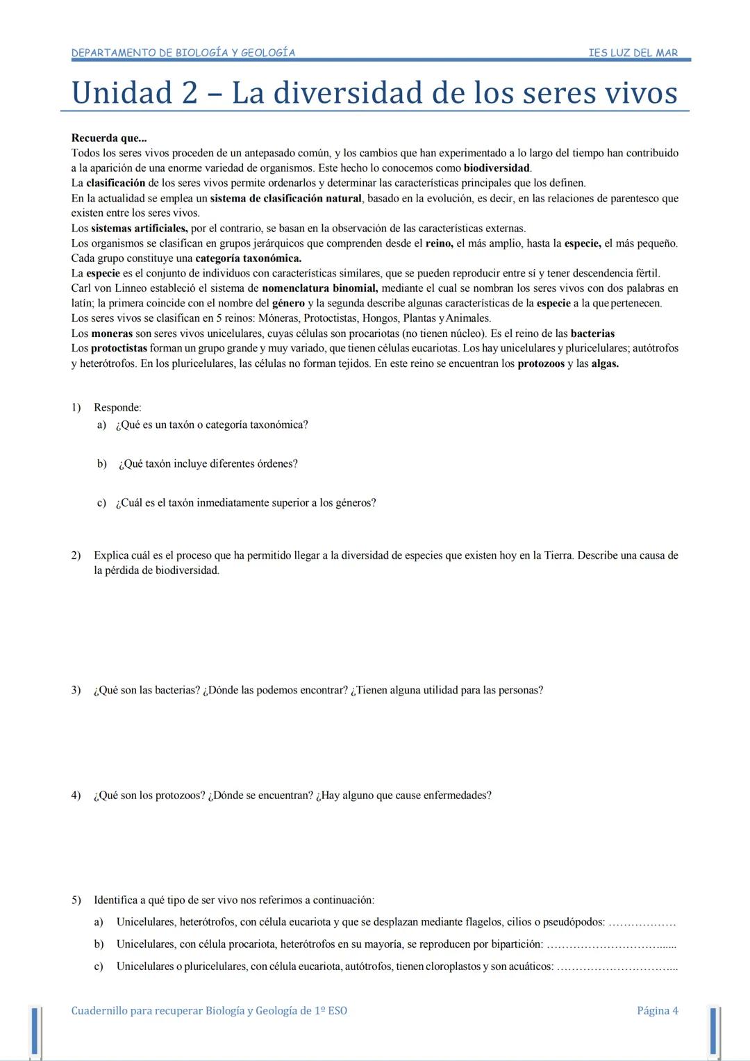 DEPARTAMENTO DE BIOLOGÍA Y GEOLOGÍA
CUADERNO DE
ACTIVIDADES
Para alumnado de 2º de ESO con la materia de
Biología y Geología de 1º de ESO pe