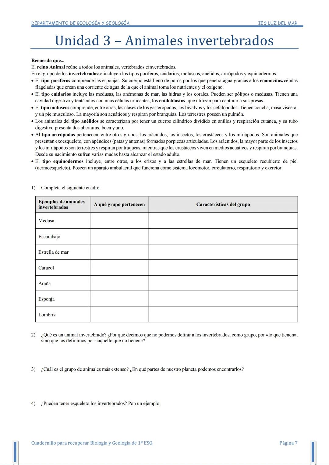 DEPARTAMENTO DE BIOLOGÍA Y GEOLOGÍA
CUADERNO DE
ACTIVIDADES
Para alumnado de 2º de ESO con la materia de
Biología y Geología de 1º de ESO pe