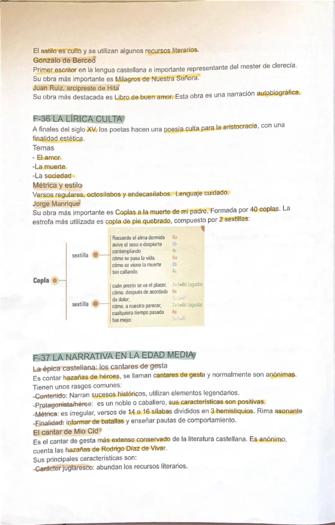 F-33 LA LITERATURA MEDIEVAL
Se transmite de forma oral, la mayoría de las obras tienen autor desconocido y tienen una
función didáctica: tra