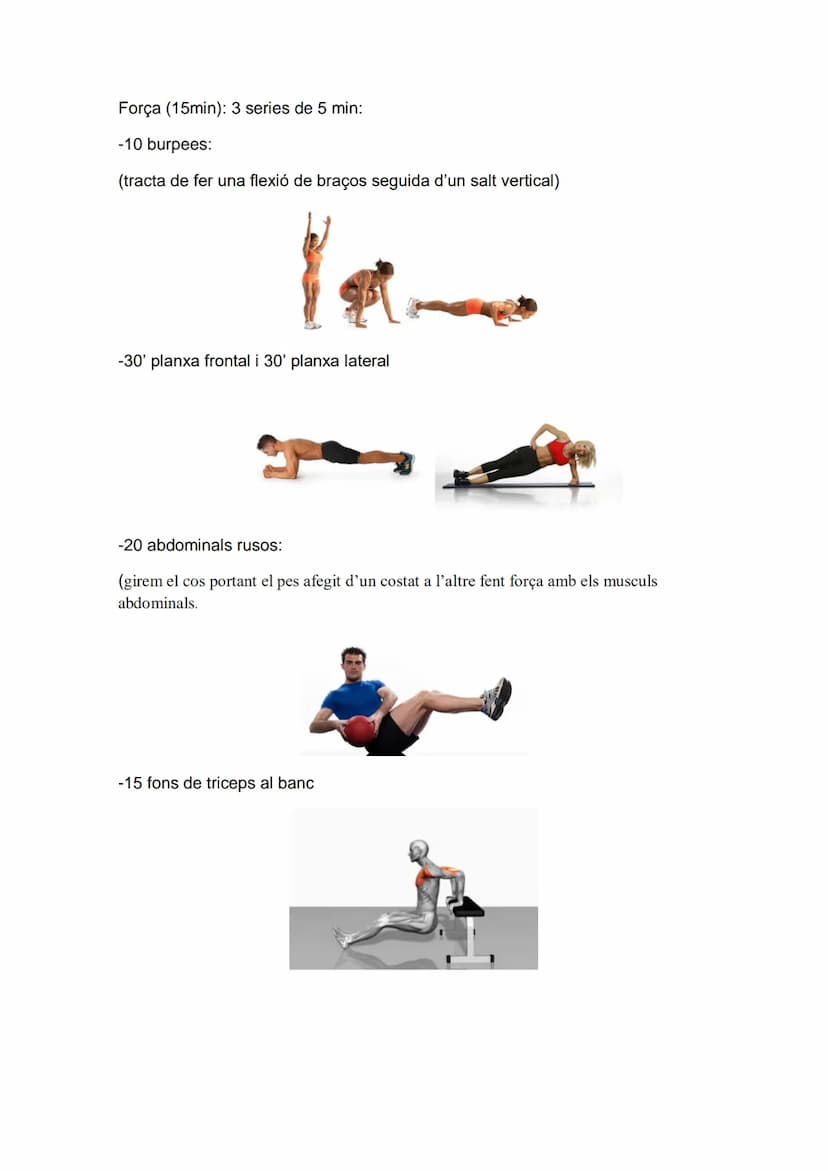 Lunes dia 5 de noviembre segunda semana
Escalfament: (5min)
- Trote continuo 2 min
-Estirament balístic de tren inferior (lateral i frontal)