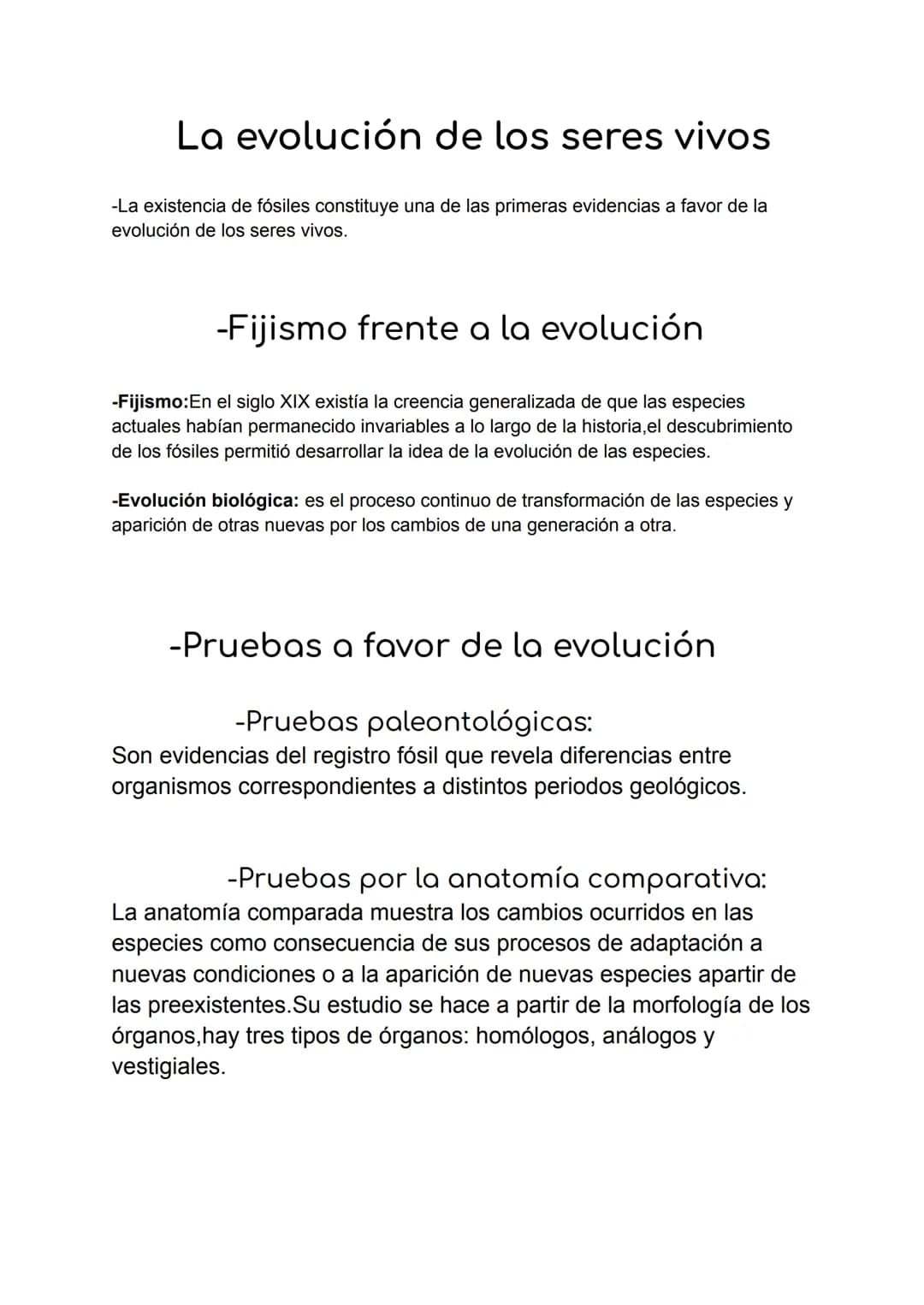 La evolución de los seres vivos
-La existencia de fósiles constituye una de las primeras evidencias a favor de la
evolución de los seres viv
