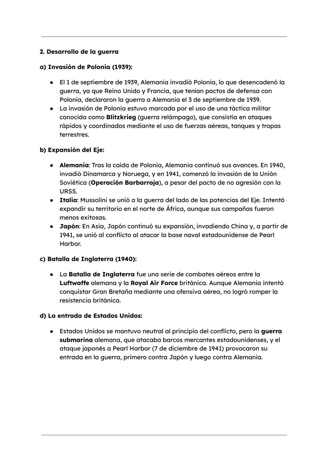 # Segunda Guerra Mundial (1939 - 1945)

1. Causas profundas de la Segunda Guerra Mundial

a) Tratado de Versalles (1919):

- Tras la Primera