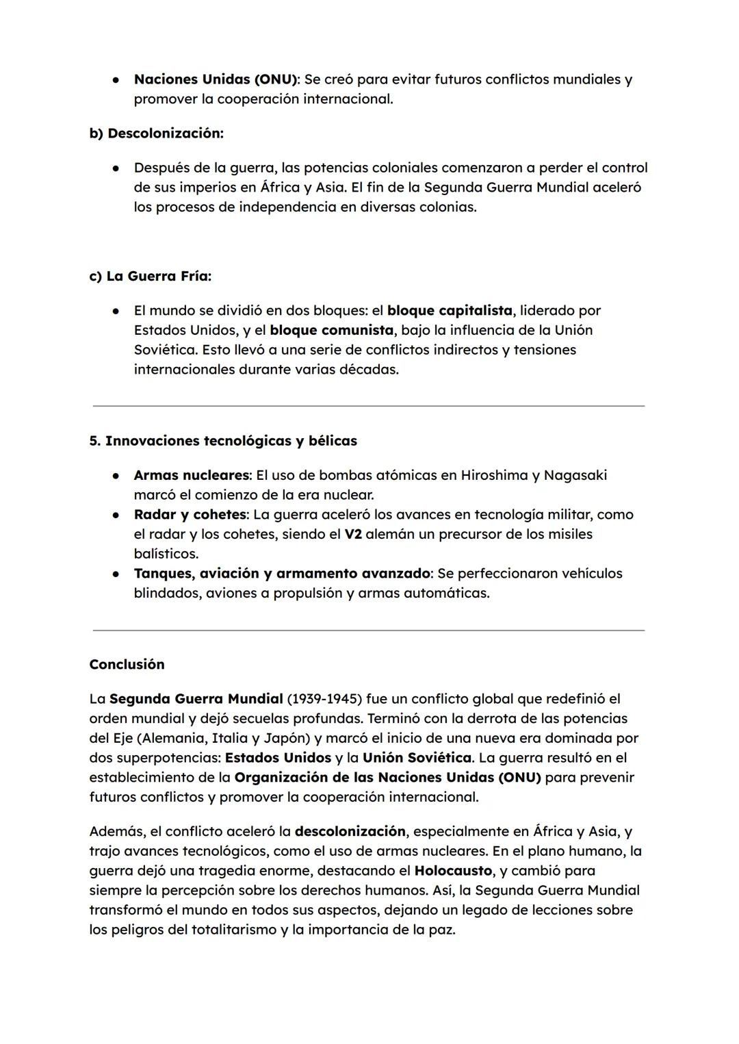 # Segunda Guerra Mundial (1939 - 1945)

1. Causas profundas de la Segunda Guerra Mundial

a) Tratado de Versalles (1919):

- Tras la Primera