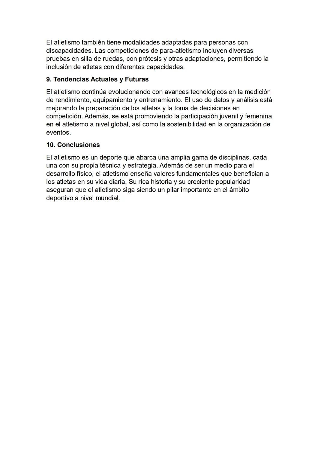 ATLETISMO
1. Definición y Concepto
El atletismo es un conjunto de disciplinas deportivas que incluye diversas
pruebas de carrera, saltos, la