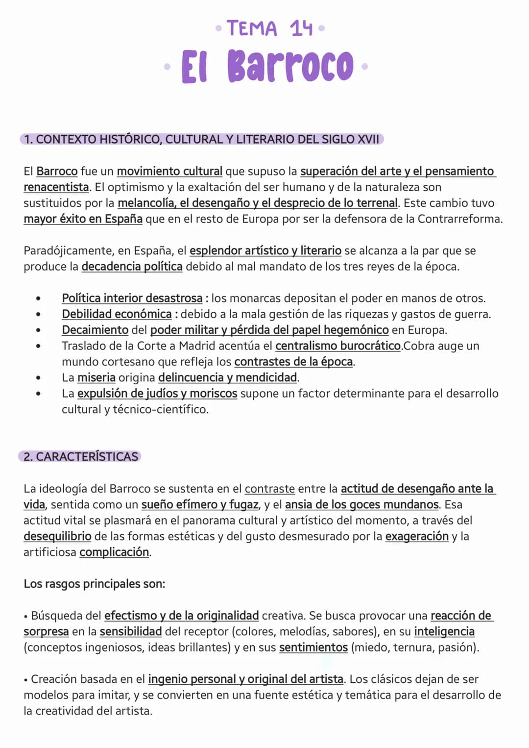 1. CONTEXTO HISTÓRICO, CULTURAL Y LITERARIO DEL SIGLO XVII
El Barroco fue un movimiento cultural que supuso la superación del arte y el pens
