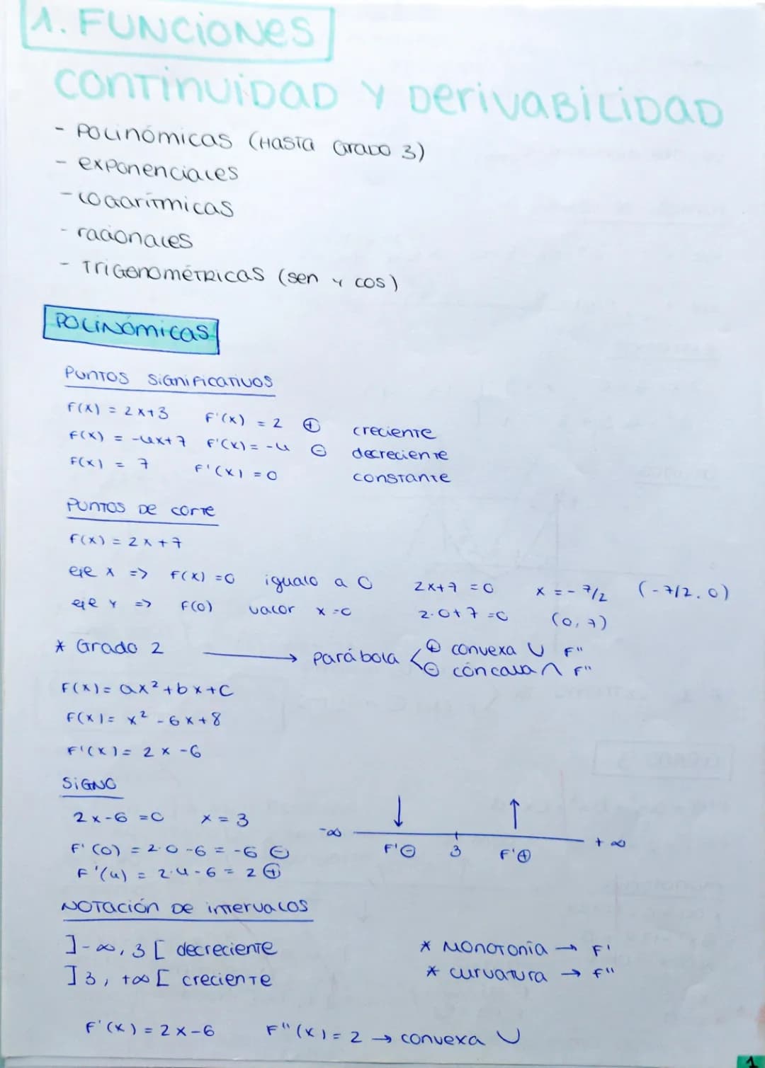 ¿Qué son la continuidad y derivabilidad de funciones polinómicas?