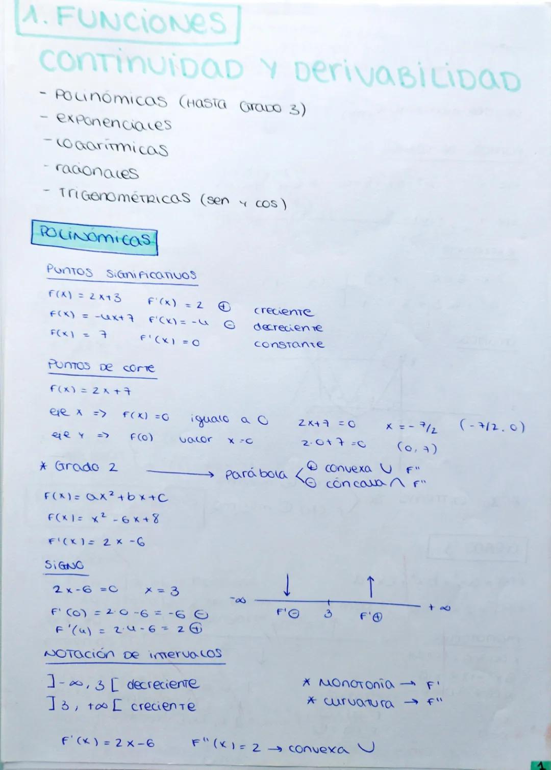 ¿Qué son la continuidad y derivabilidad de funciones polinómicas?