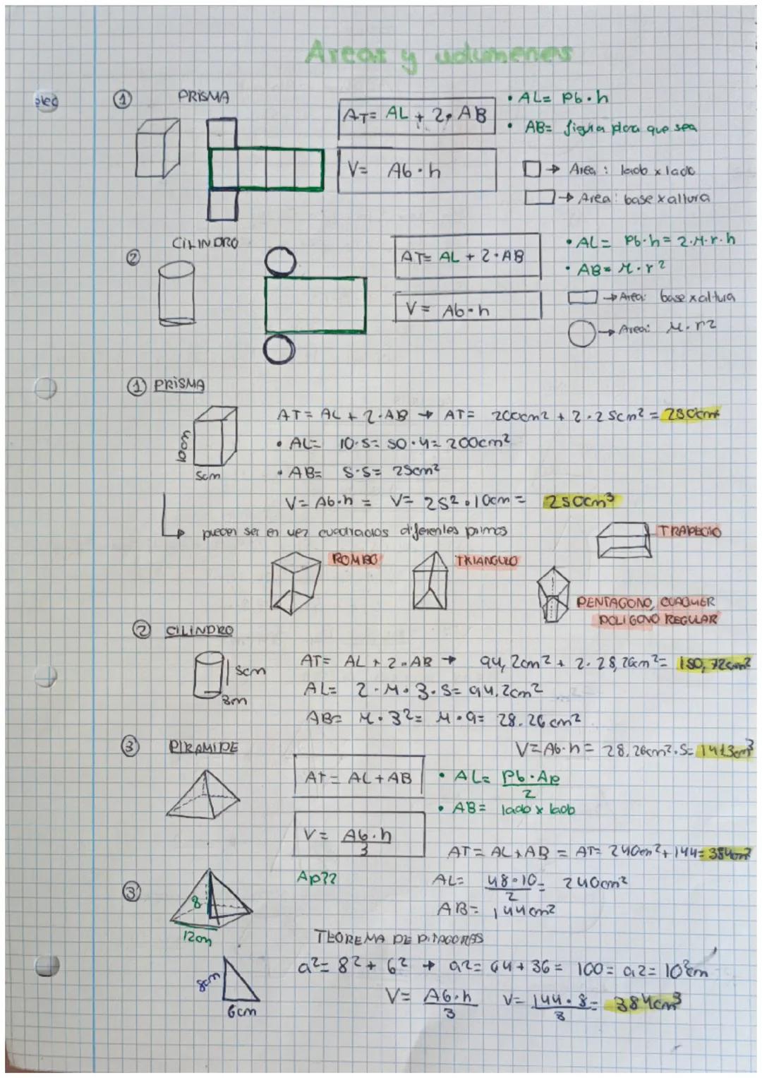 pled
0
C
2
2
PRISMA
CILINDRO
PRISMA
woo
Som
CILINDRO
Ølsem
PIRAMIDE
120m
som
Arear y udumenes
6cm
AT= AL + 2₂ AB
pueden ser en vez cuadrados