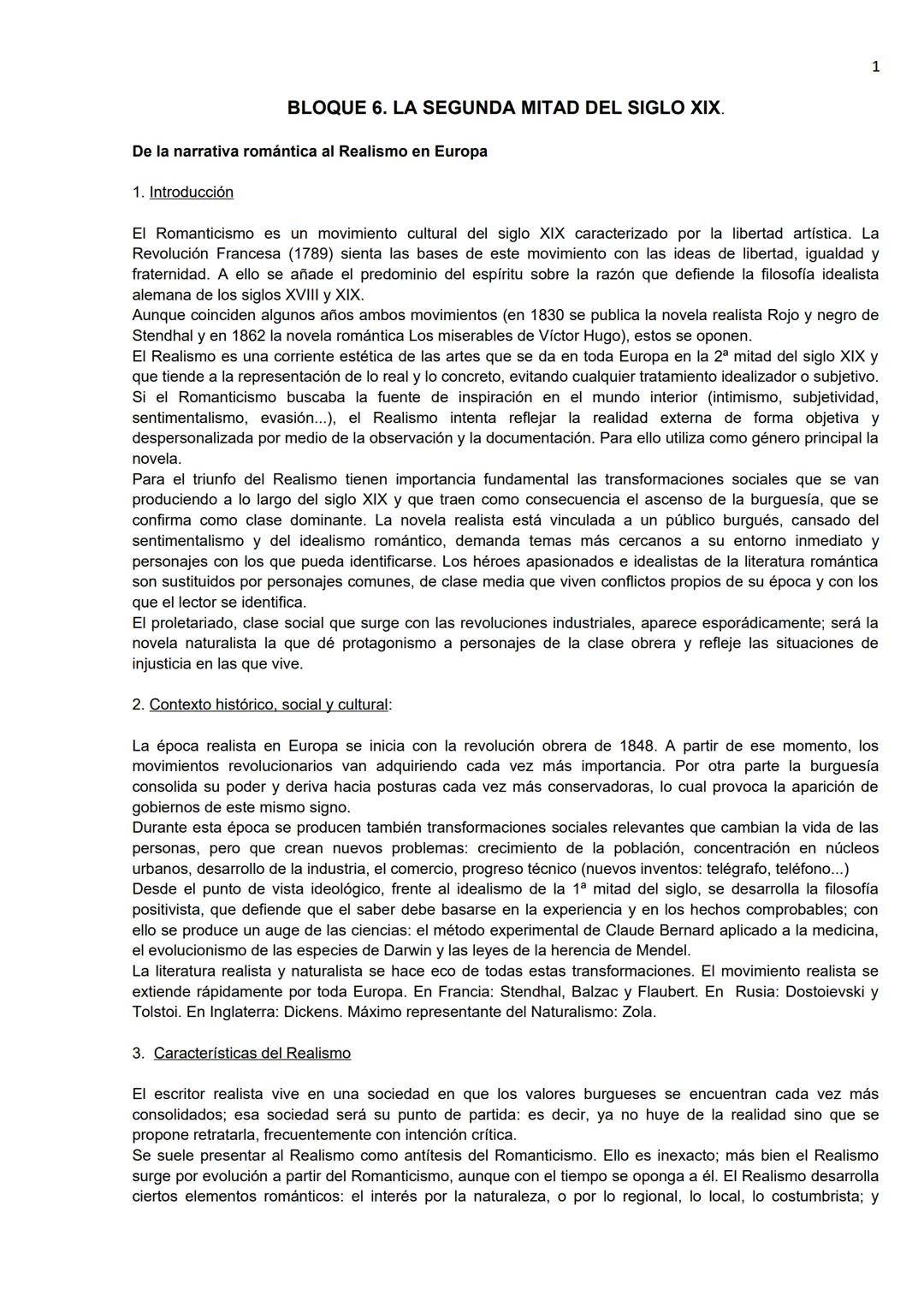 BLOQUE 6. LA SEGUNDA MITAD DEL SIGLO XIX.
De la narrativa romántica al Realismo en Europa
1. Introducción
1
El Romanticismo es un movimiento