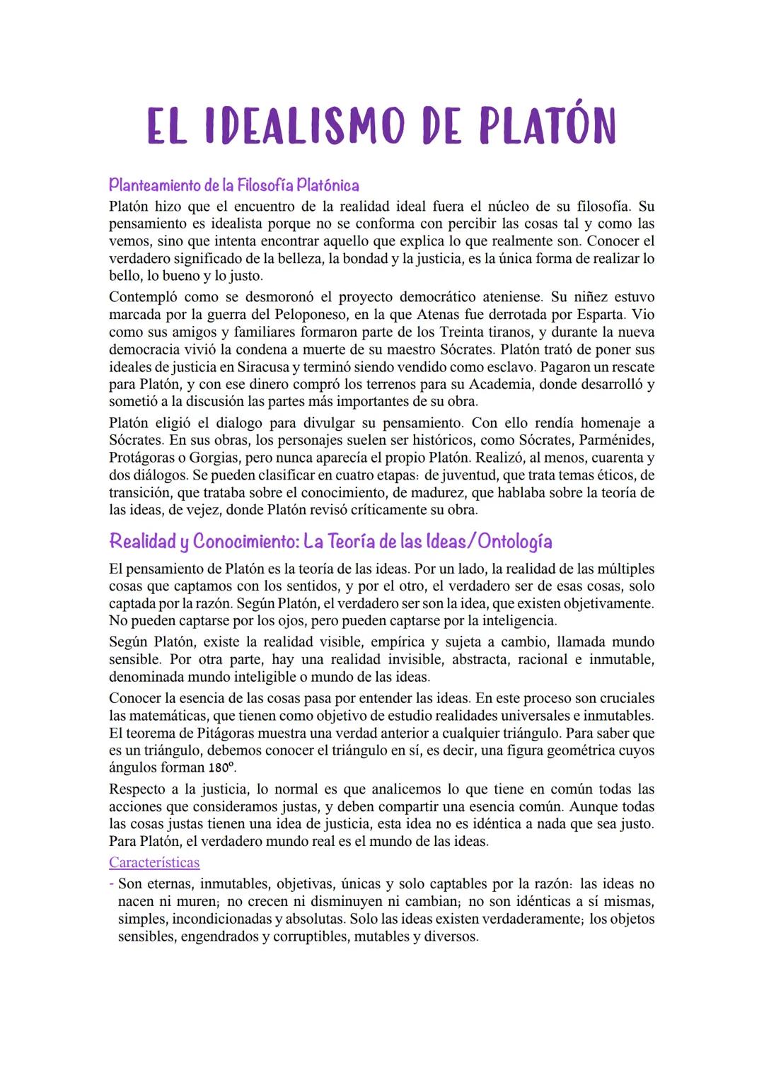 EL IDEALISMO DE PLATÓN
Planteamiento de la Filosofía Platónica
Platón hizo que el encuentro de la realidad ideal fuera el núcleo de su filos